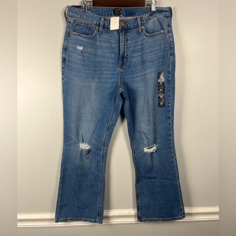 New J. Crew Factory Mid-Rise Flare crop distressed jeans size 32